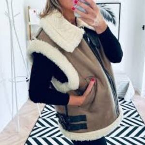 Zara Brown and White Shearling Vest